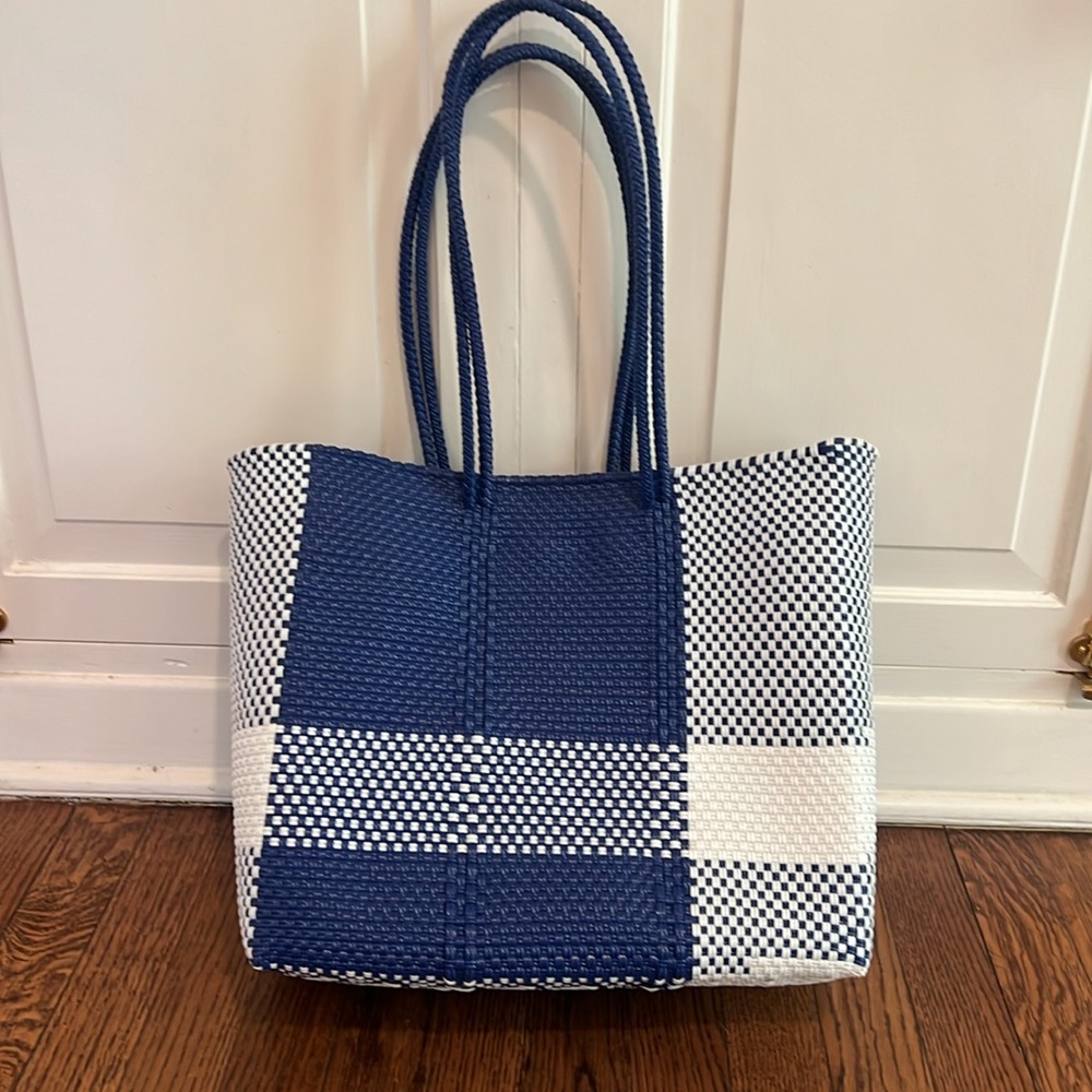 Frances Valentine Buena Tote Plaid Navy - Picture 2 of 9